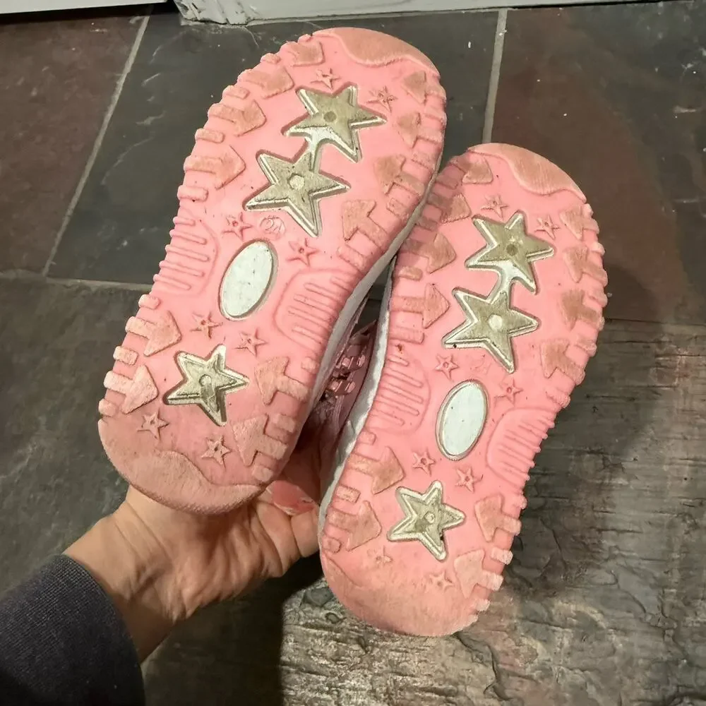 Merence Girls Size 24 Pink Unicorn Rainbow Mid-Calf Snow Boots Faux Fur Lined